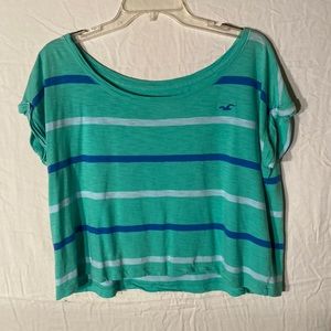 Hollister Aqua and Blue Striped Short Sleeve Tee